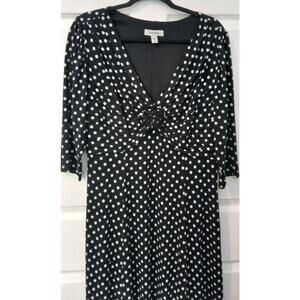 Polka Dot Dress Sz 16 Black White V Neck Midi Dress Barn Career Travel Classic